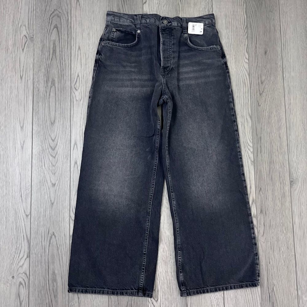 Free People Women Frank Black Cotton Wide Leg High Rise Ankle Denim NEW Jeans